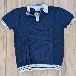 NWT OXKNITSTORE Men’s Retro 70s Knit Polo Shirt Navy Blue Zip Collar Size 4XL